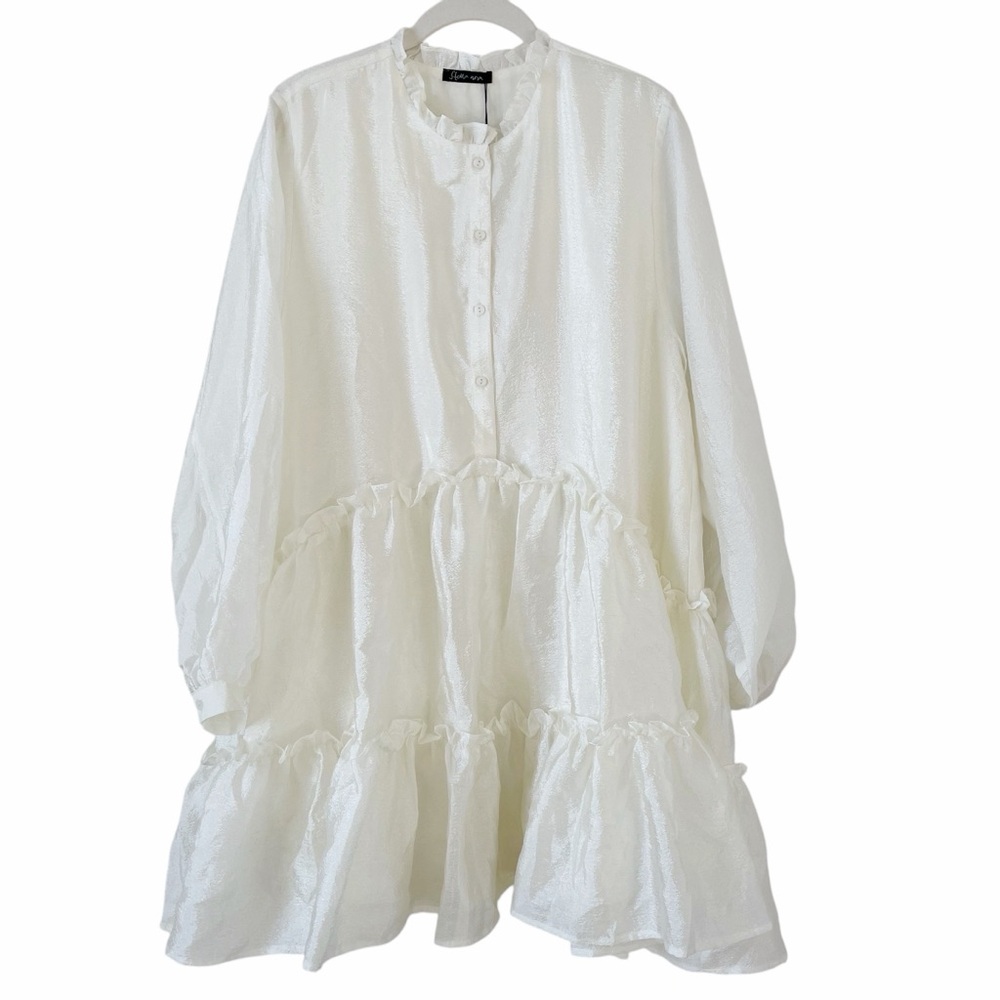 Stella Nova Halia Dress Cream Size 38 US 8 Holiday Luxury Ruffle Tiered Neutral